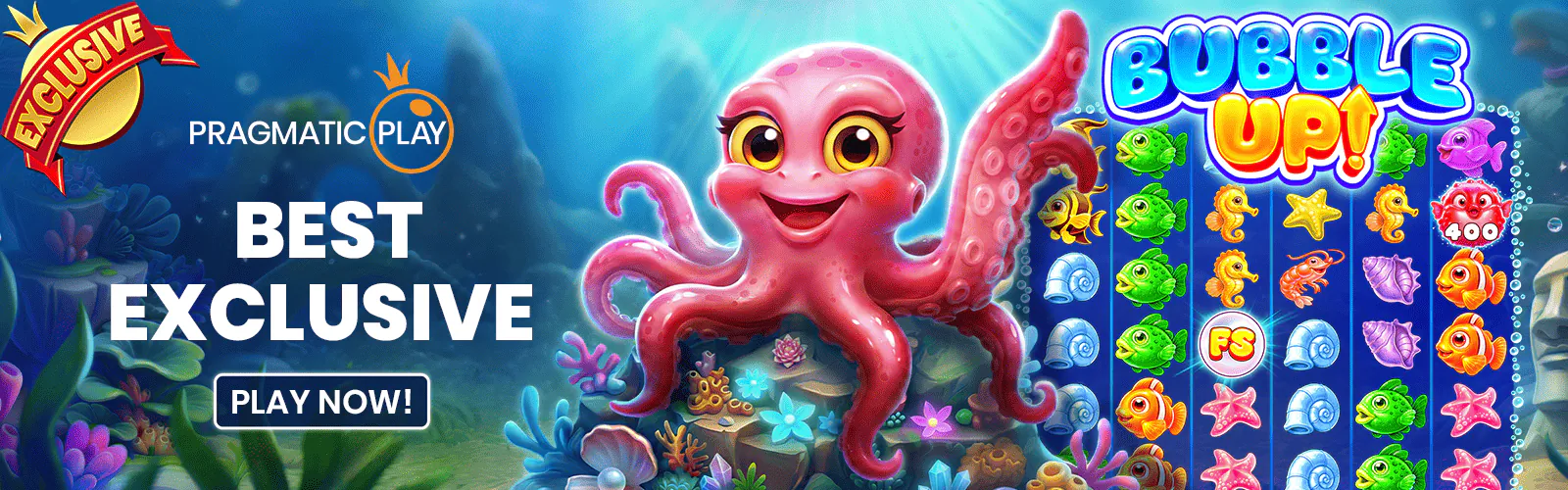 Pragmatic Play Bubble Up exclusive game promotion with a pink octopus and underwater reels